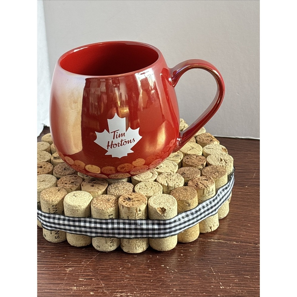 Tim Hortons Red Coffee Mug 2020 Maple Leaf Logo Ceramic Tea Cup 12oz Bulbous